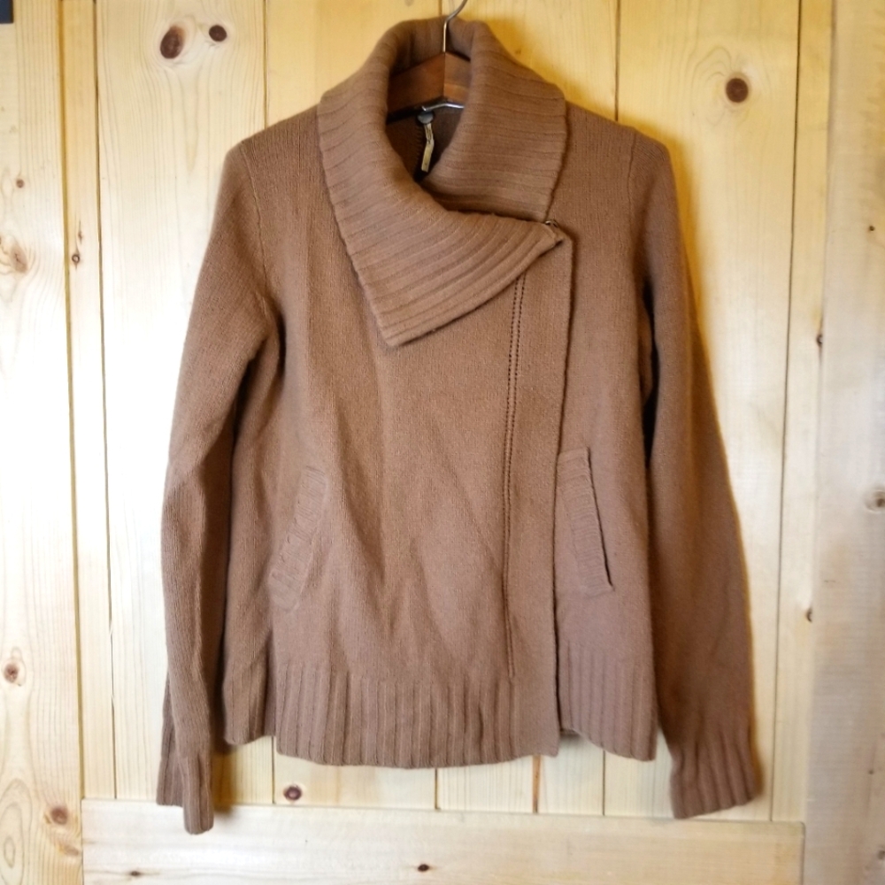 Margaret O'Leary Wool Cashmere Moto Two Snap Pocketed Cardigan Sweater